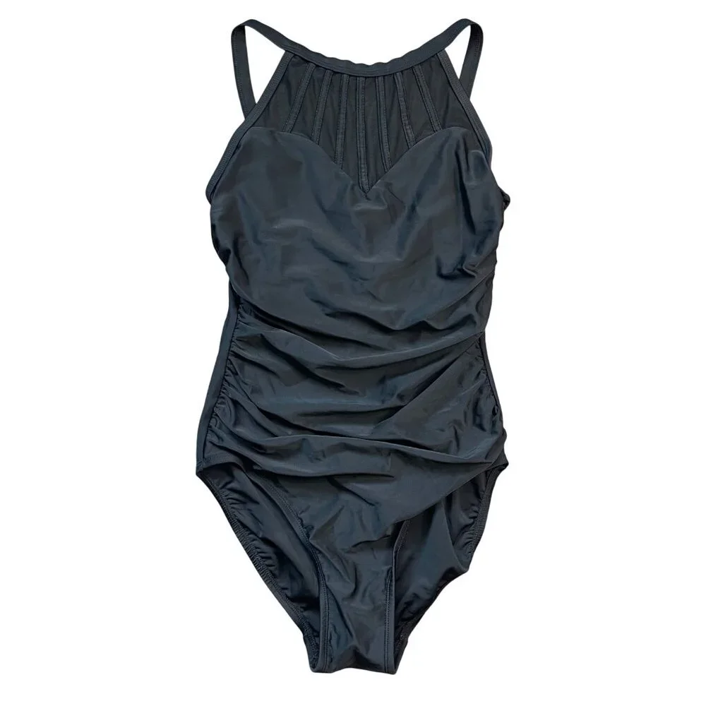 Alisha Levine High Neck One‎ Piece Swimsuit Women's Size 8 Black Underwire